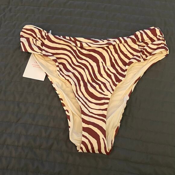 Andie Swim The Ruched Side Bikini Bottom Bias Stripe Truffle Brown Sz M - Picture 1 of 7
